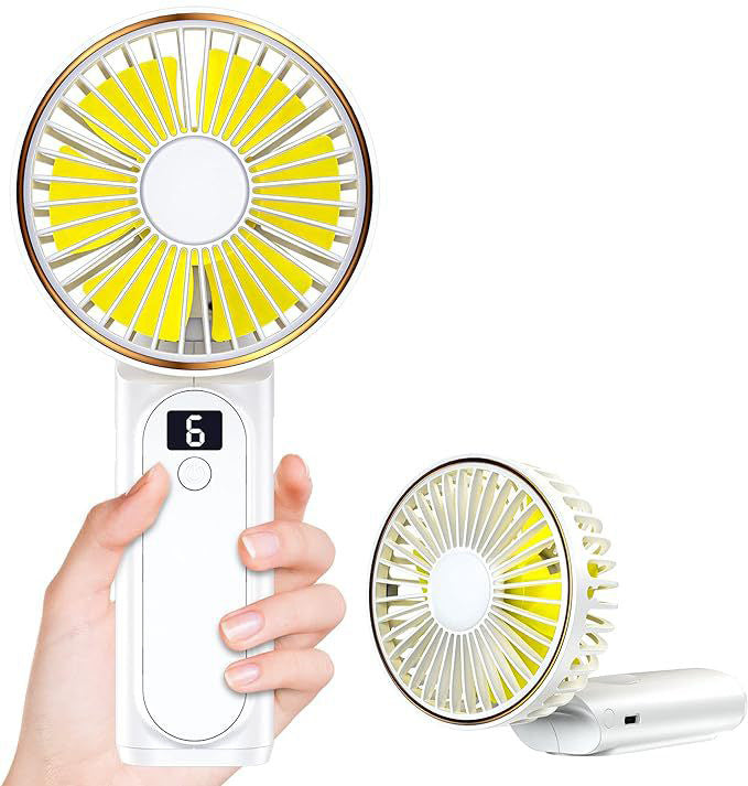 Portable Handheld Fan, Portable Fan Rechargeable, 4000mAh, 180° Adjustable, 6 Speed Wind, Display Electricity in Real Time, USB Rechargeable Foldable Fan, Quiet Personal Fan with Power Bank