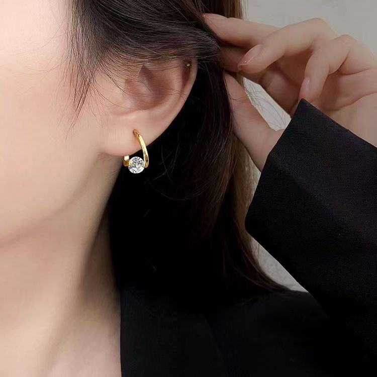 925 silver earring for women girl fashion jewelry Irregular round inlaid zircon