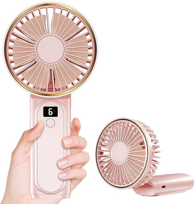 Portable Handheld Fan, Portable Fan Rechargeable, 4000mAh, 180° Adjustable, 6 Speed Wind, Display Electricity in Real Time, USB Rechargeable Foldable Fan, Quiet Personal Fan with Power Bank