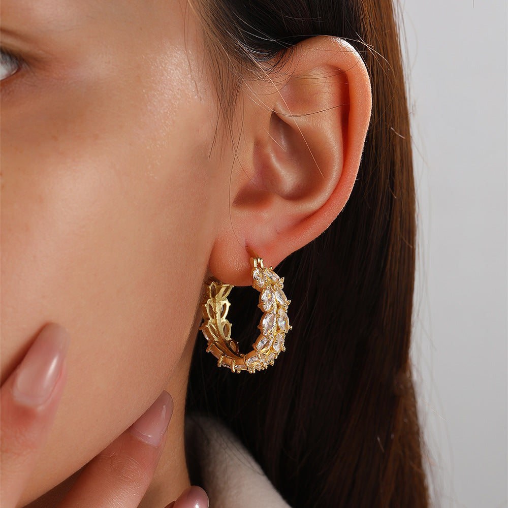 925 silver Round small earrings inlaid with zircon for women girl lady gift