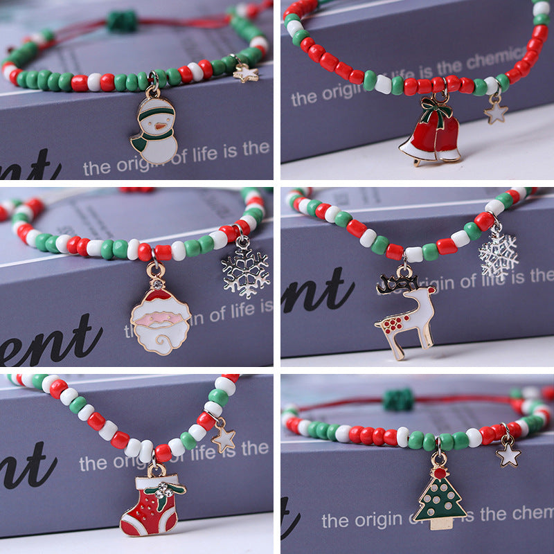 $9.9/ 6 psc Handmade Braided Rope Lucky Red String Bracelet with Christmas pendants