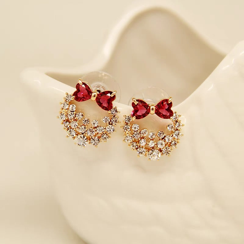 925 Sterling Silver Red crystal butterfly Layer Earrings Womens Girls Jewellery