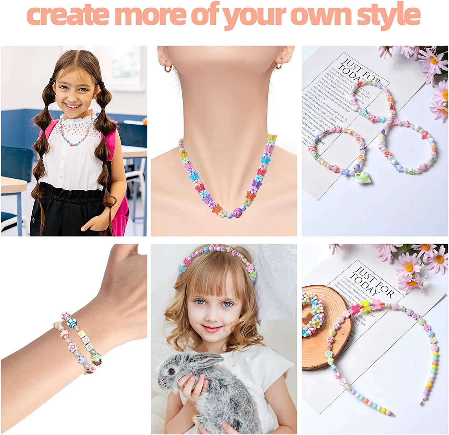 Bead Kits for Jewelry Making - Craft Beads for Kids Girls Jewelry Making Kits Colorful Acrylic Girls Bead Set Jewelry Crafting Set
