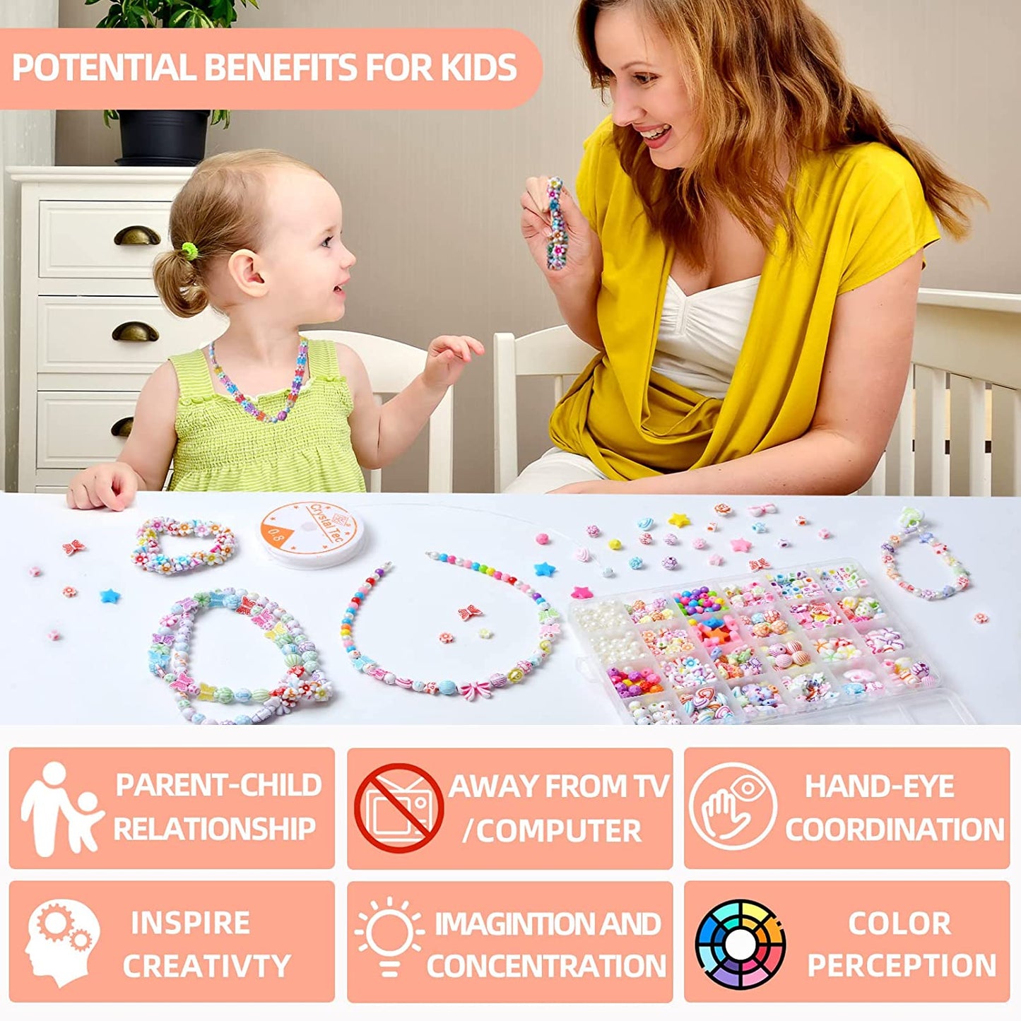 Bead Kits for Jewelry Making - Craft Beads for Kids Girls Jewelry Making Kits Colorful Acrylic Girls Bead Set Jewelry Crafting Set