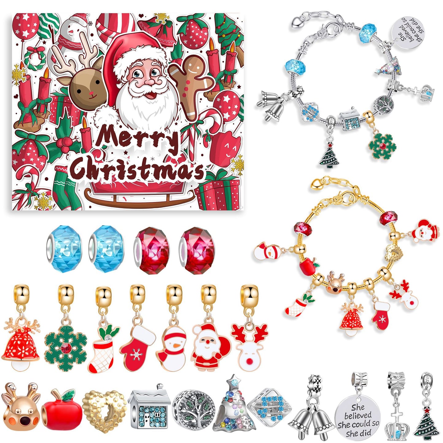 Charm-Armband-Herstellungsset mit Schmuckperlen, Schlangenketten, DIY-Bastelarbeiten für Mädchen, Schmuck-Weihnachtsgeschenkset für Kunst und Handwerk für Kinder im Alter von 8–12 Jahren
