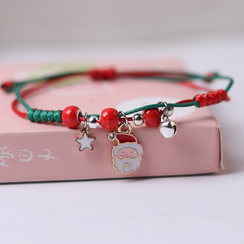 $9.9/ 6 psc Handmade Braided Rope Lucky Red String Bracelet with Christmas pendants
