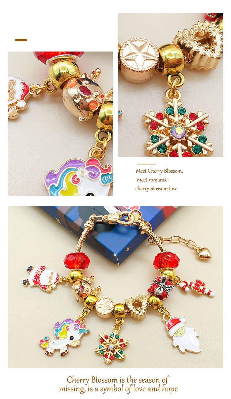 Christmas charm Bracelet Making Kit Including Jewelry Beads Snake Chains, DIY Craft for Girls, Jewelry Christmas Gift Set for Arts and Crafts for Kids Ages 8-12