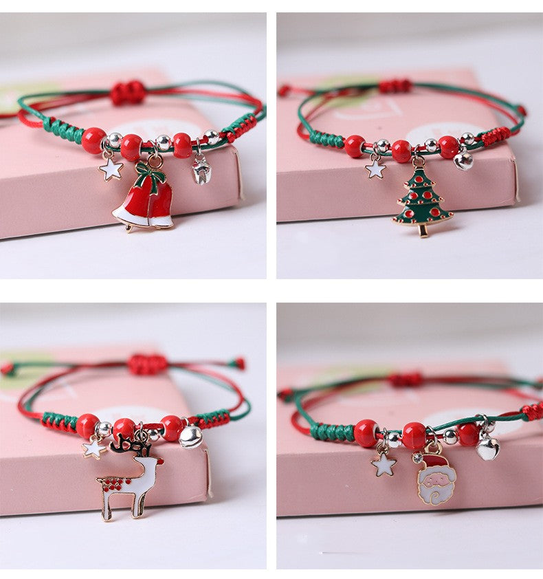$9.9/ 6 psc Handmade Braided Rope Lucky Red String Bracelet with Christmas pendants