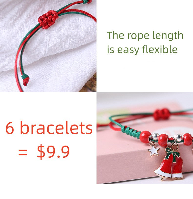 $9.9/ 6 psc Handmade Braided Rope Lucky Red String Bracelet with Christmas pendants
