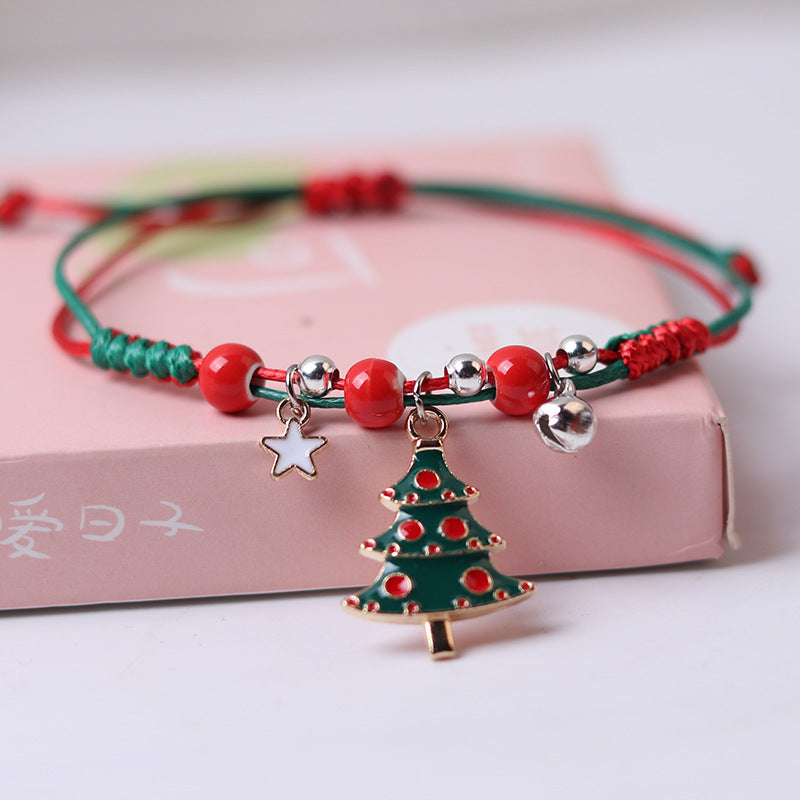 $9.9/ 6 psc Handmade Braided Rope Lucky Red String Bracelet with Christmas pendants
