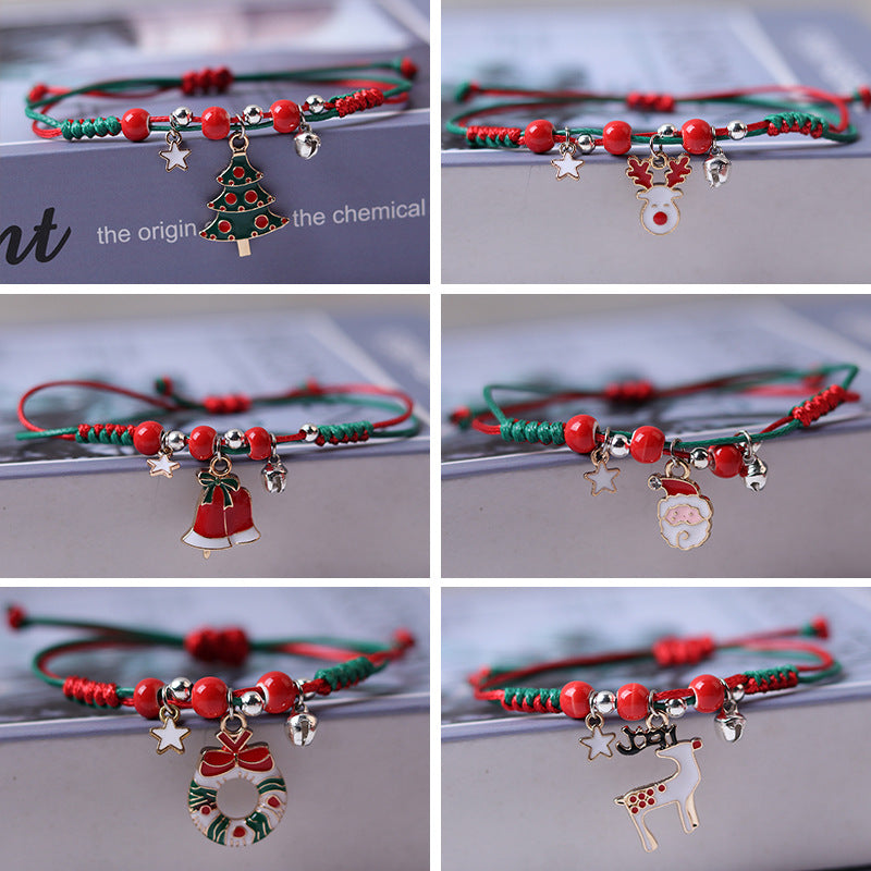 $9.9/ 6 psc Handmade Braided Rope Lucky Red String Bracelet with Christmas pendants
