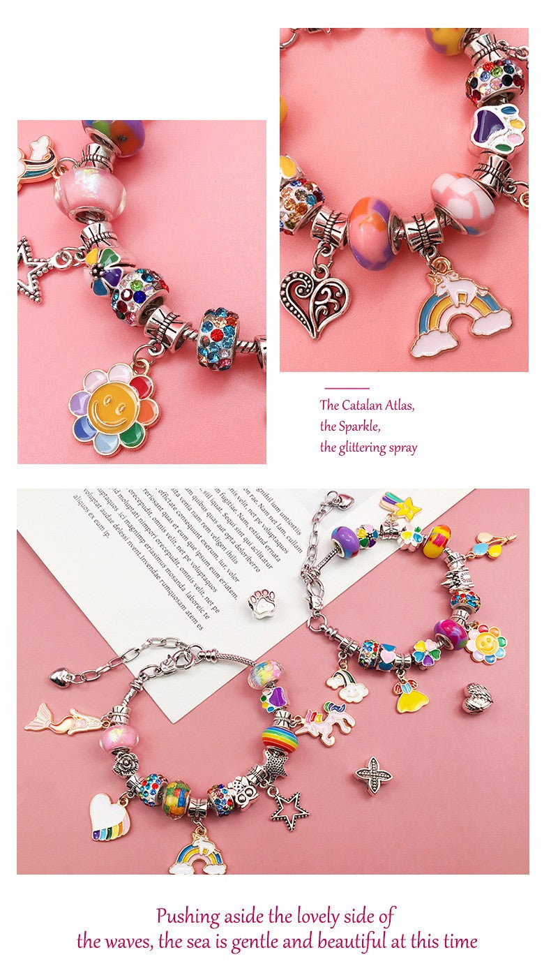 LaYaya Charm-Armband-Herstellungsset, 66-teiliges Schmuckherstellungszubehör, einschließlich europäischer Perlen, Charm-Anhänger, Schlangenketten, Einhorn-Geschenkset für Teenager-Mädchen, Kunsthandwerk für Kinder im Alter von 5 6 7 8 9 10–12 Jahren