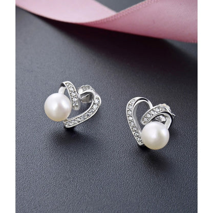 earrings for women girl 925 Sterling Silver Heart shaped center inlaid with pear