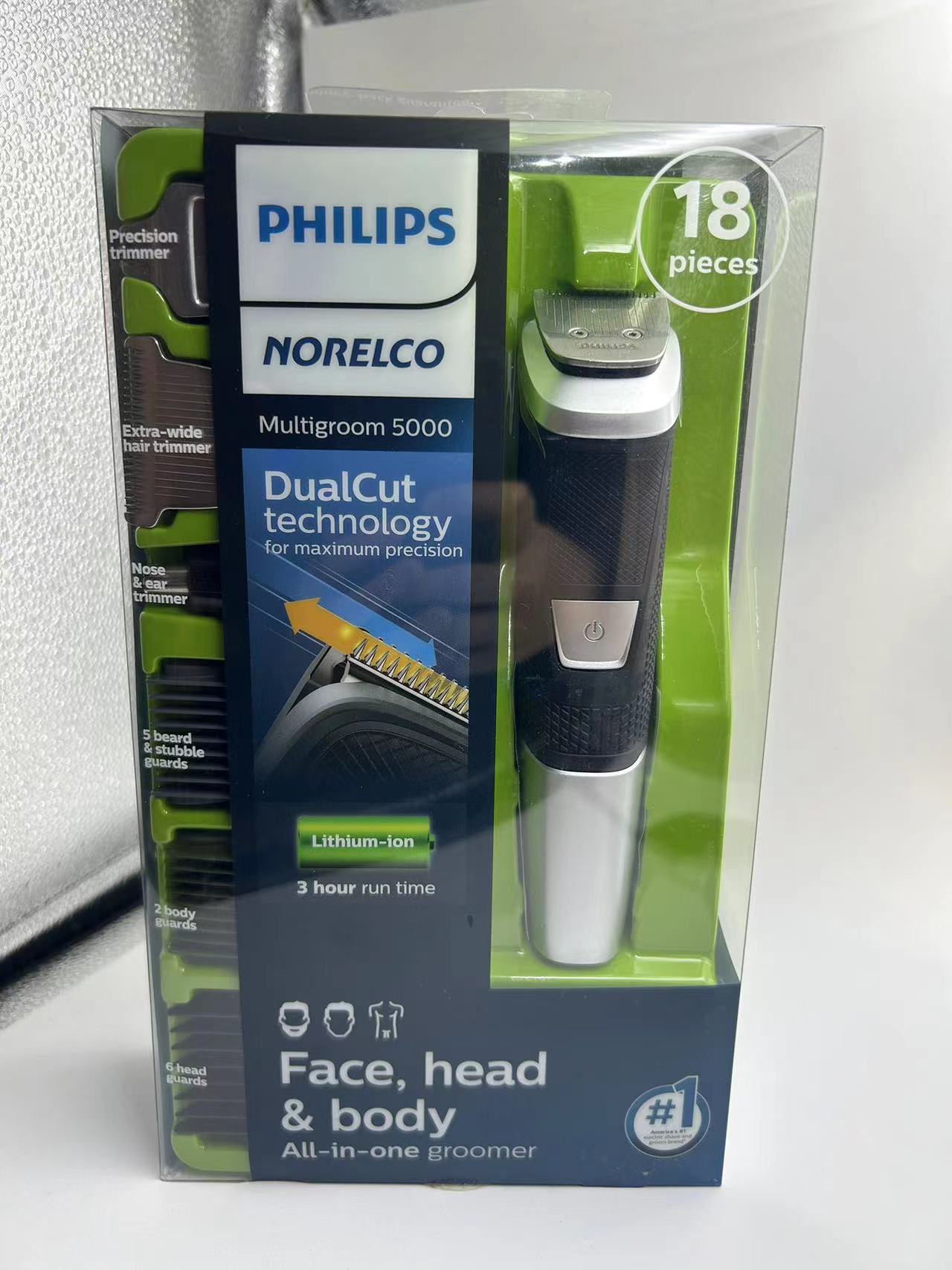 Philips Norelco Multigroom 5000 DualCut Recortadora todo en uno Cabezal facial Cuerpo 18 uds 