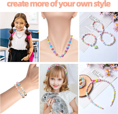 Kids DIY Bead Jewelry Making Kit, Beads for Girls Toys Bead Art and Craft Kits DIY Bracelets Necklace Hairband and Rings Toy for Age 4-12 Year Old Girl Christmas Gifts