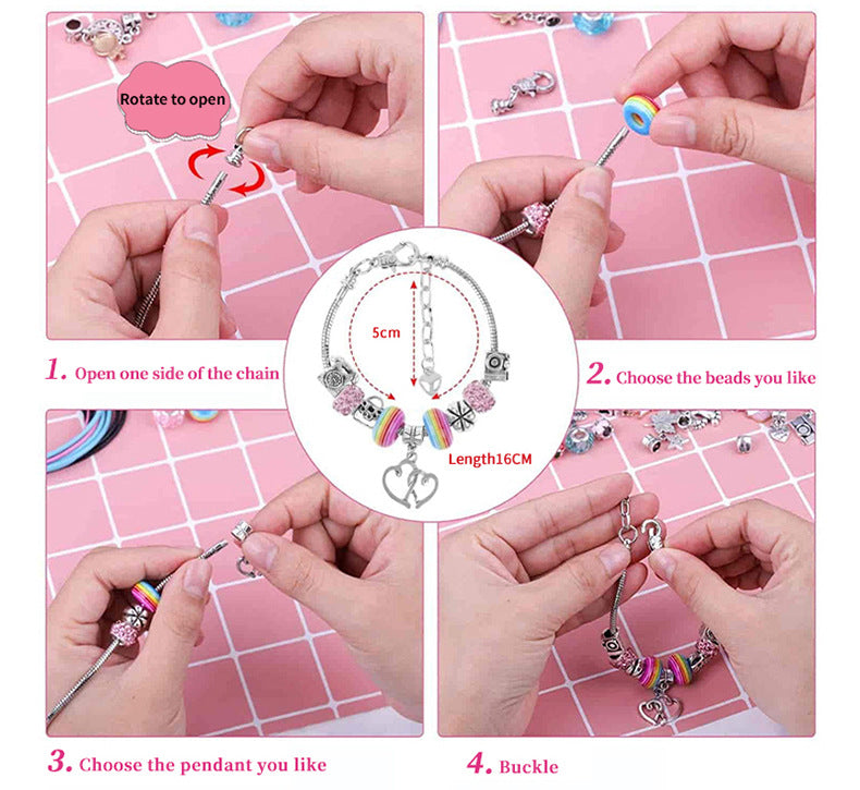 Charm Bracelet Making Kit Including Jewelry Beads Snake Chains, Diy Craft  For Girls, Jewelry Christmas Gift Set For Arts And Crafts For Kids Ages 8-12
